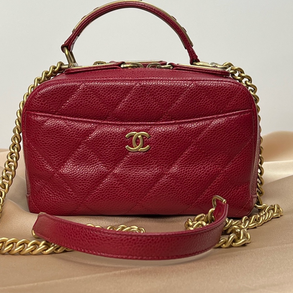 CHANEL RED CAVIAR Double Zip Top Handle Mini Bsg